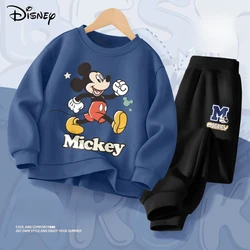 Disney Children's Hoodies Sets Spring and Autumn Mickey Printed Boys Sweatsuit Kids Breathable Pullover and Pant Two Piece Set
