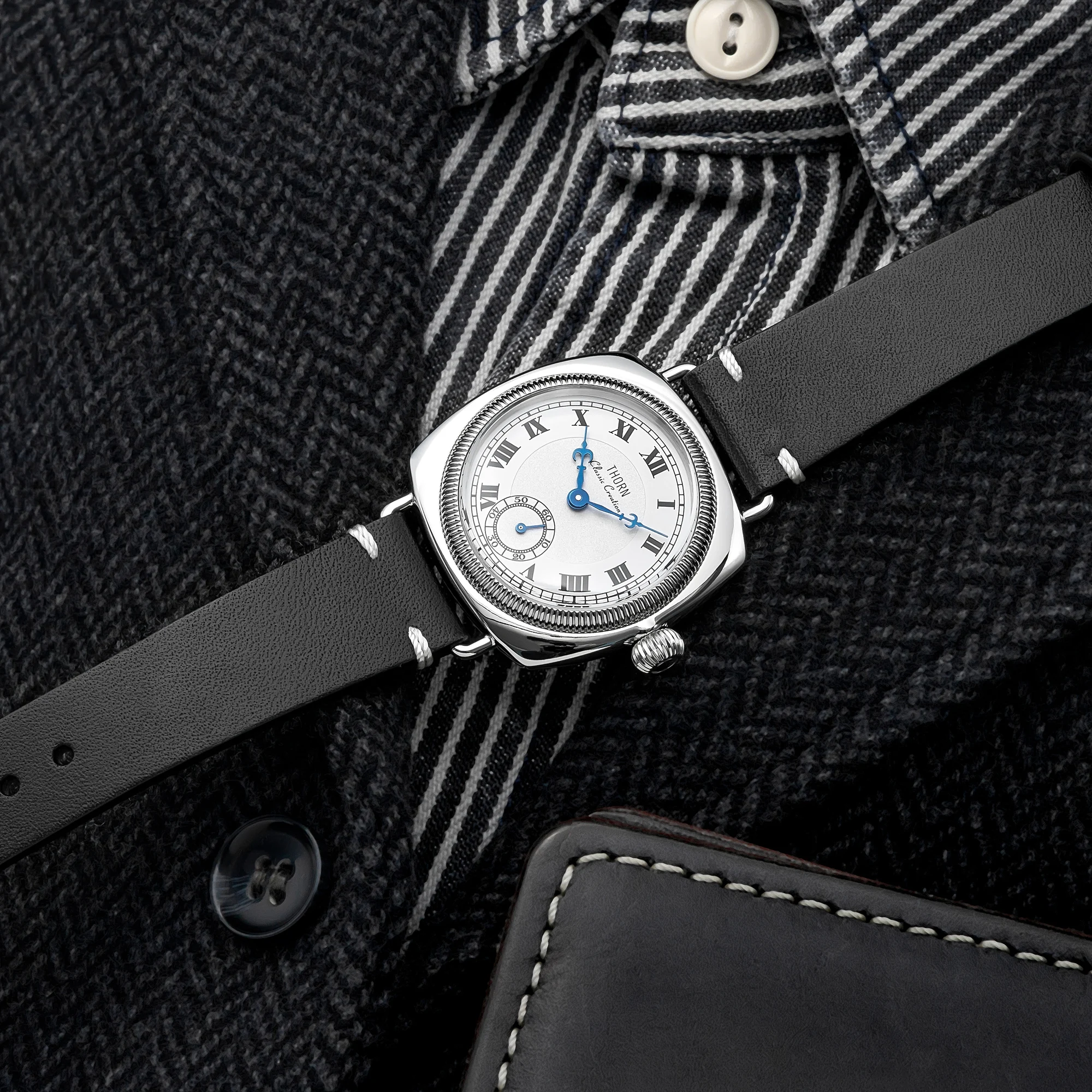【T002】THORN-Uhr im klassischen Oyster-Stil, antike, kissenförmige Uhr im Retro-Stil, Paaruhr für Herren und Damen – Detail 4