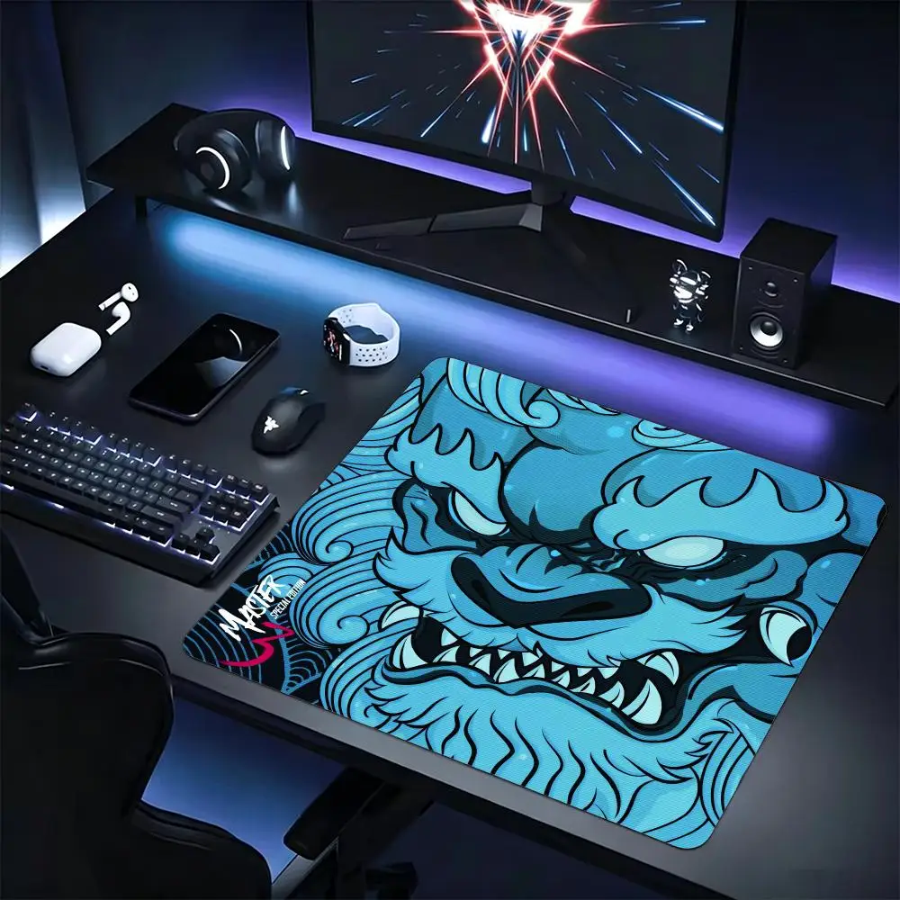 Gaming Mice Mat Red Chinese Lion Art Mousepad Anti‑slip Small Deskmat Gamer Accessoires Lock Edge KeyboardPad Laptop Desktop