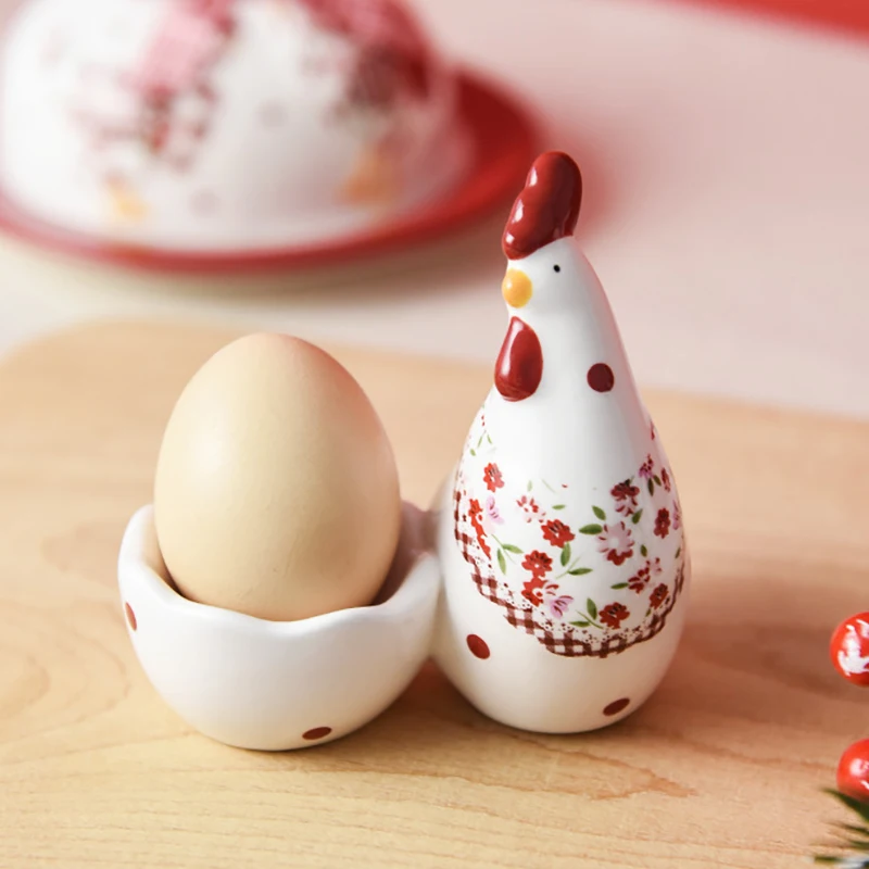 European Ceramic Egg Cup Red Hen Decoration Creative Egg Tray Exquisite Household Fruit Dessert Cup Kitchen Decoration Supplies