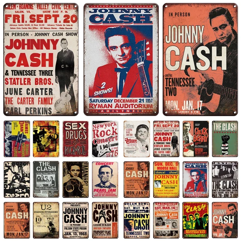 Famous Music Singer Band, JOHNNY CASH Metal Tin Sign, Poster Retro Vintage, Placa para Bar, Clube, Pub, Cinema, Decoração de parede