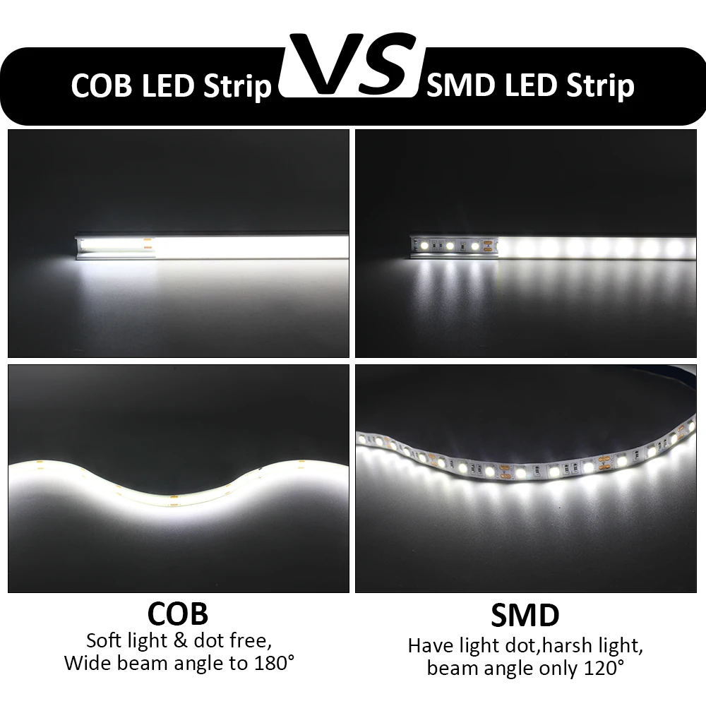 COB LED Light Strip 12V 24V DC 608 Diodes CCT Dimmable High Density Flexible Tape Ribbon FCOB 10MM PCB Dual White Tape Lamp 5M