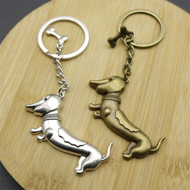 New Keychain 32x56mm Dog Dachshund Pendants DIY Men Car Key Chain Ring Holder Keyring Souvenir Jewelry Gift