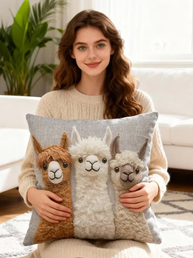 Niedliche Kissenbezüge, Retro-Alpaka-Freund, einseitig bedruckter Kissenbezug, Kissenbezug für Wohnzimmer, Couch, Stuhl