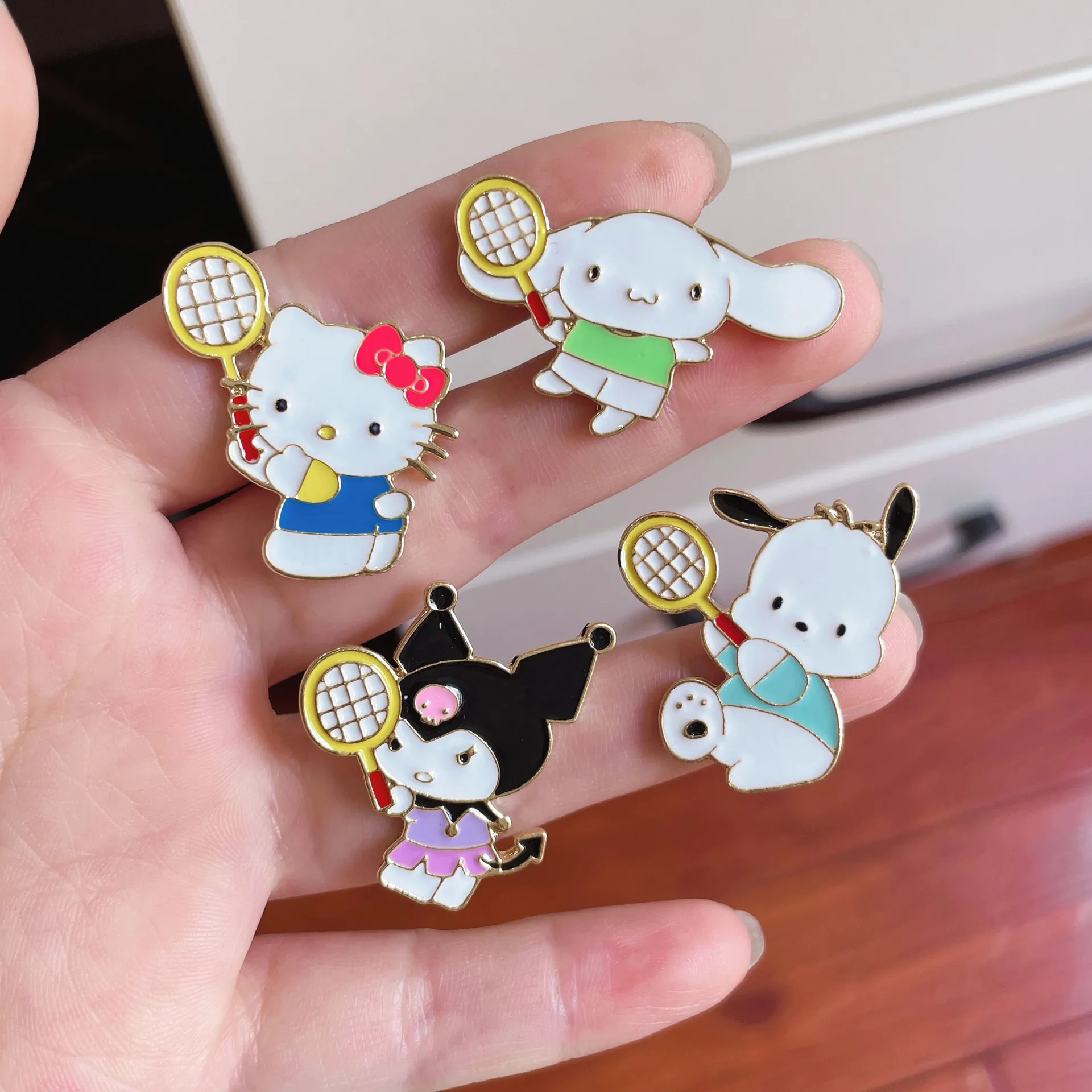 Sanrio Kuromi Cinnamoroll Metal Enamel Brooch Tennis Cute HelloKitty Pochacco Lapel Pin Badge for Girls Backpack Accessories