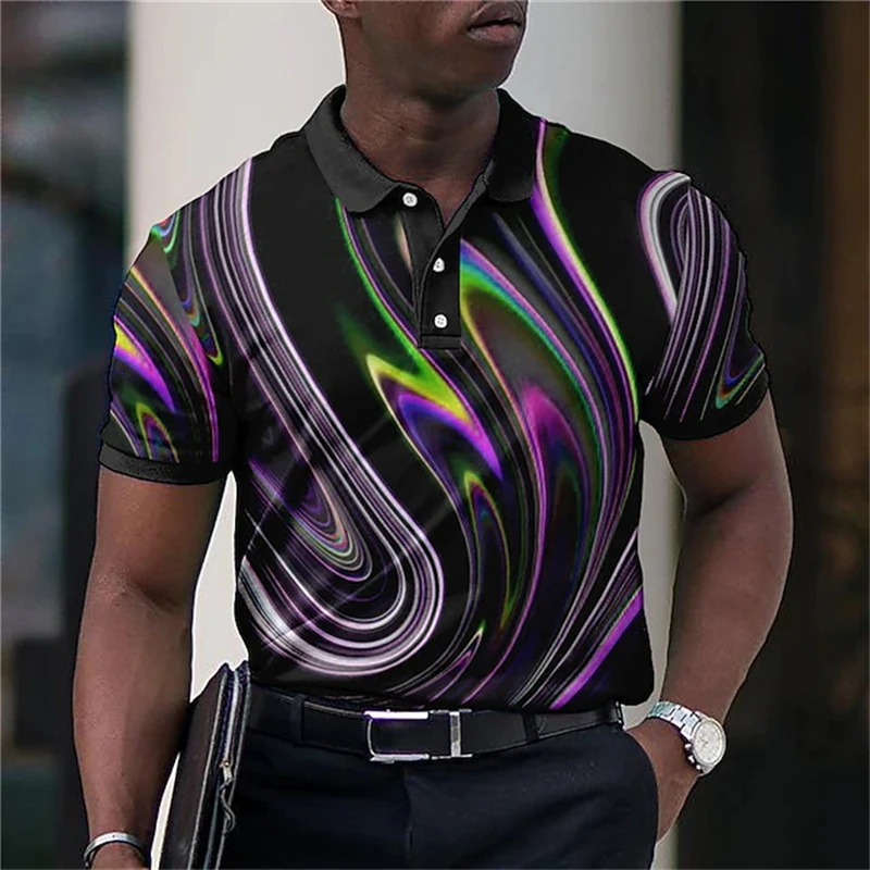 Men Polo Shirt 3D Print Optical Illusion Colorful Graphic Golf Shirt Summer Fashion Oversized Streetwear Lapel Tops Short Sleeve
