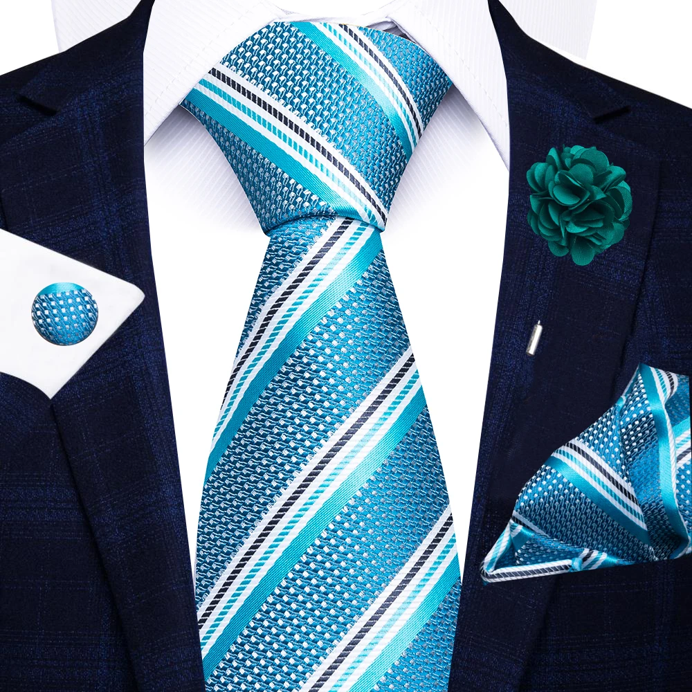 Großhandel Mode 8 CM Blaues Paisley-Krawatten-Etui Manschettenknöpfe Anstecknadel-Set Herren Büroanzug-Accessoires Hochzeitsgeschenk für Partys – Detail 30