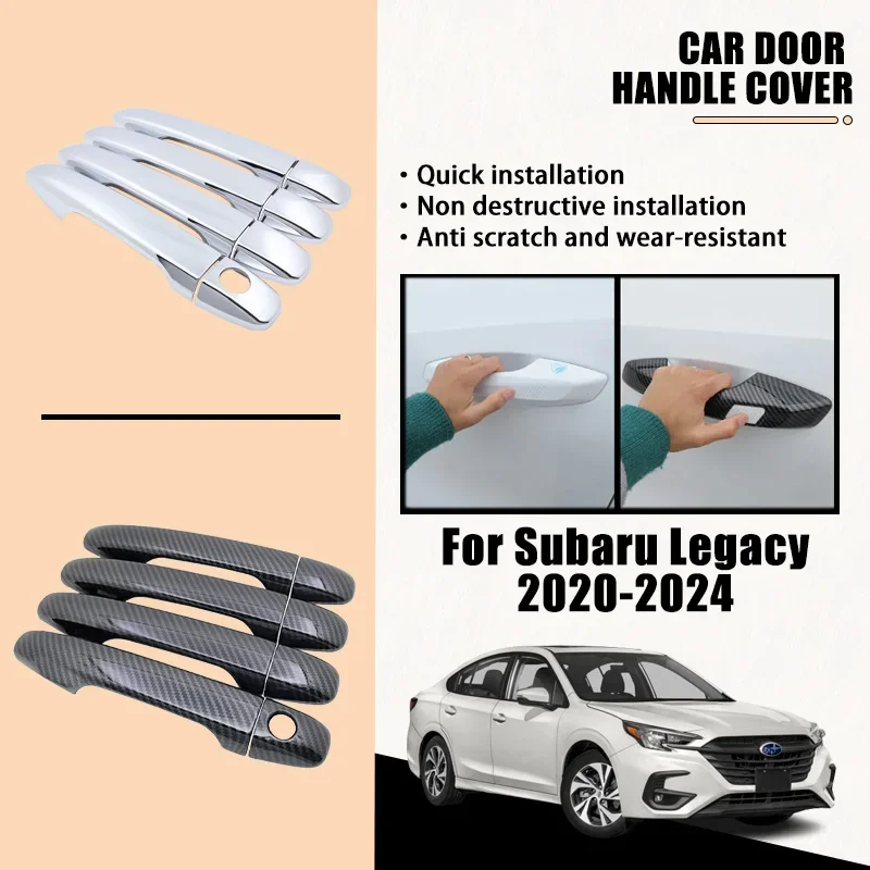 Door Handle Cover For Subaru Legacy BW 2020 2021 2022 2023 2024 ABS Carbon Fiber Chrome Car Accessories Catch Rustproof Stickers