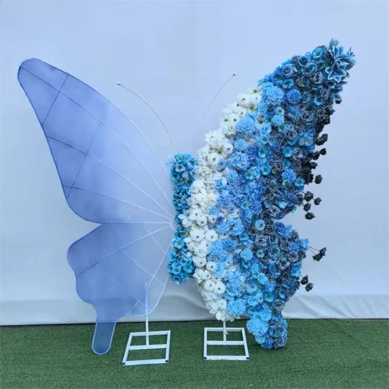 

Smooth Modern Giant Blue Rose Arch Background Artificial Butterfly Wings Shape Flower Arch