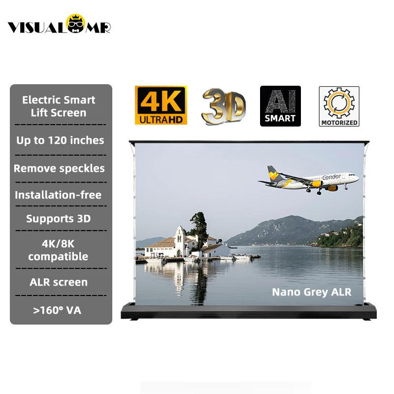 

VisualMr 120inch Nano Grey Electric Floor Rising Projection Screen Tab-Tensioned Motorized 4K 8K for Tri-color Laser Projectors