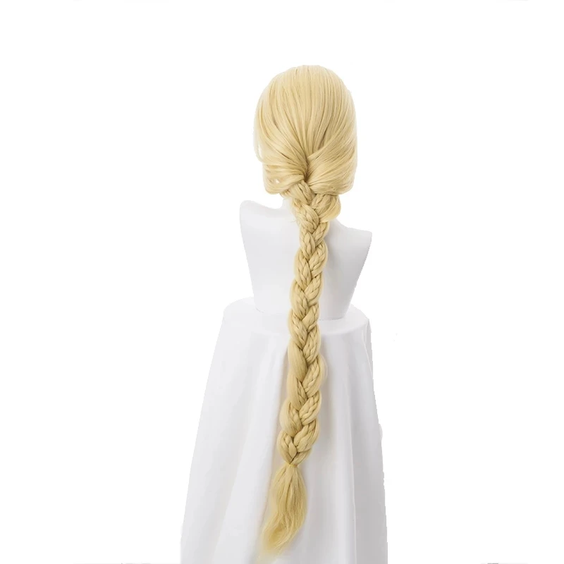 Cosplay Anime donne parrucca lunga Rapunzel aggrovigliato biondo chiaro dritto Cosplay capelli grande treccia per le donne accessori parrucca partito