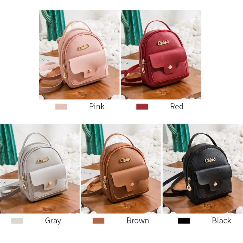 Fashion Women Mini Backpack Solid Color PU Leather Small Backpacks Simple Casual Student Bookbags Traveling Bags