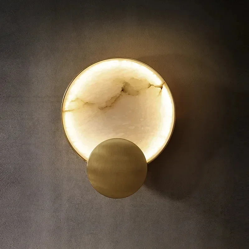 

iron Modern Round Marble LED Wall Lights Living Room Bedside Lighting Fixtures Gold Surface Mount Atmosphere Lamp light