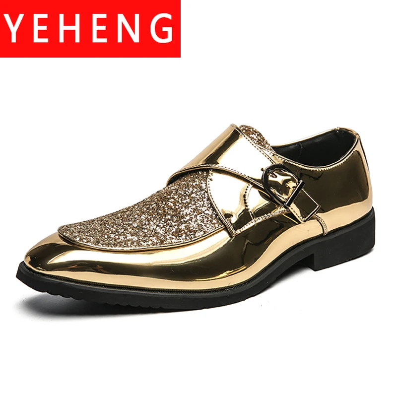 Men's Glitter Gold Silver Formal Dress Leather Shoes Men Business Italian Style Oxford Shoes for Men Banquet Party Wedding Shoes