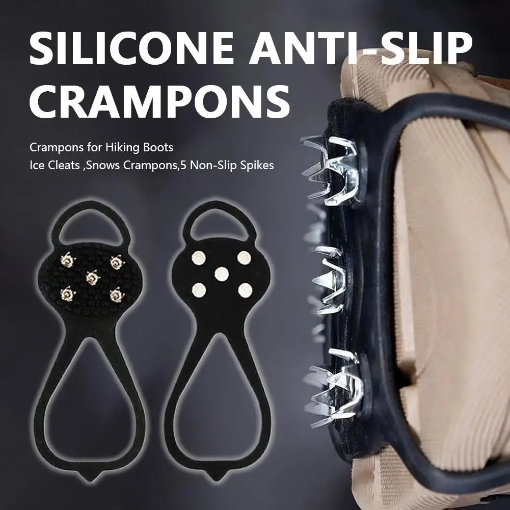 Anti Slip Ice Cleats Crampons Snow Grips for Hiking Camping Ice Climbing Traction Spikes Silicone Winter Gear Unisex 5 Teeth