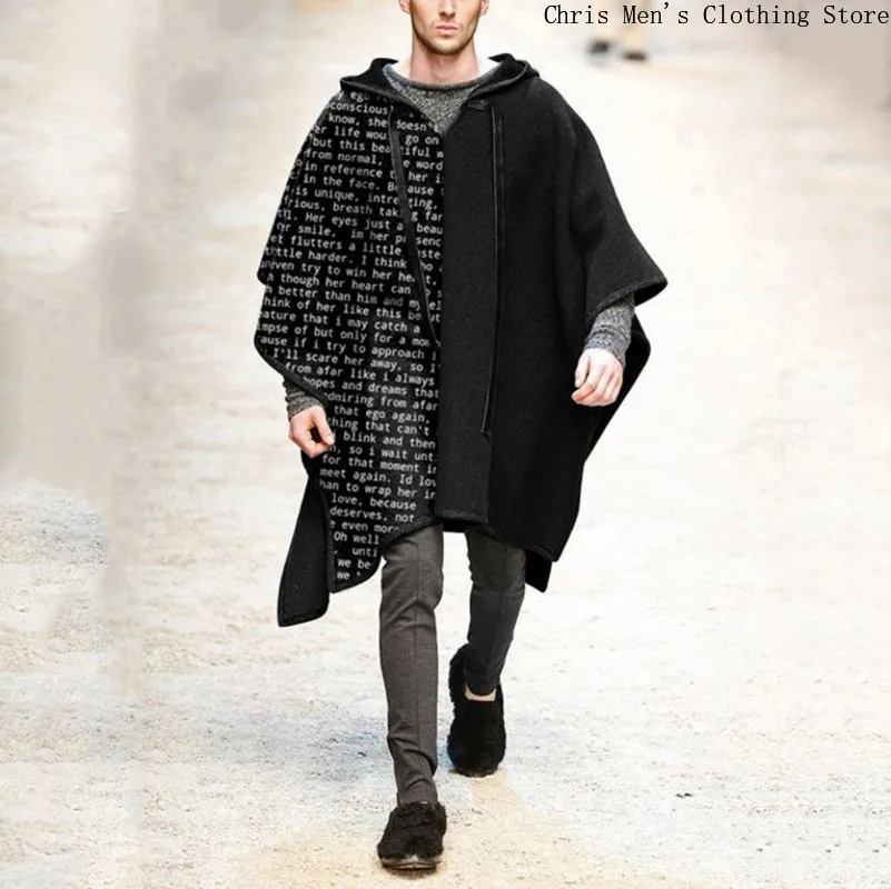 Loose Oversized Men's Coat Windbreaker Autumn and Winter Fashion Woolen Cape Cape Windbreaker Men's Hooded Cape Woolen Coat