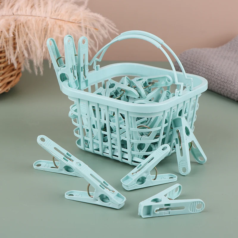 30Pcs Plastic Clothes Pegs Laundry Clothespin Pins Clothes Drying Clips Windproof Clothes Clips Small Clothes Pegs With Basket