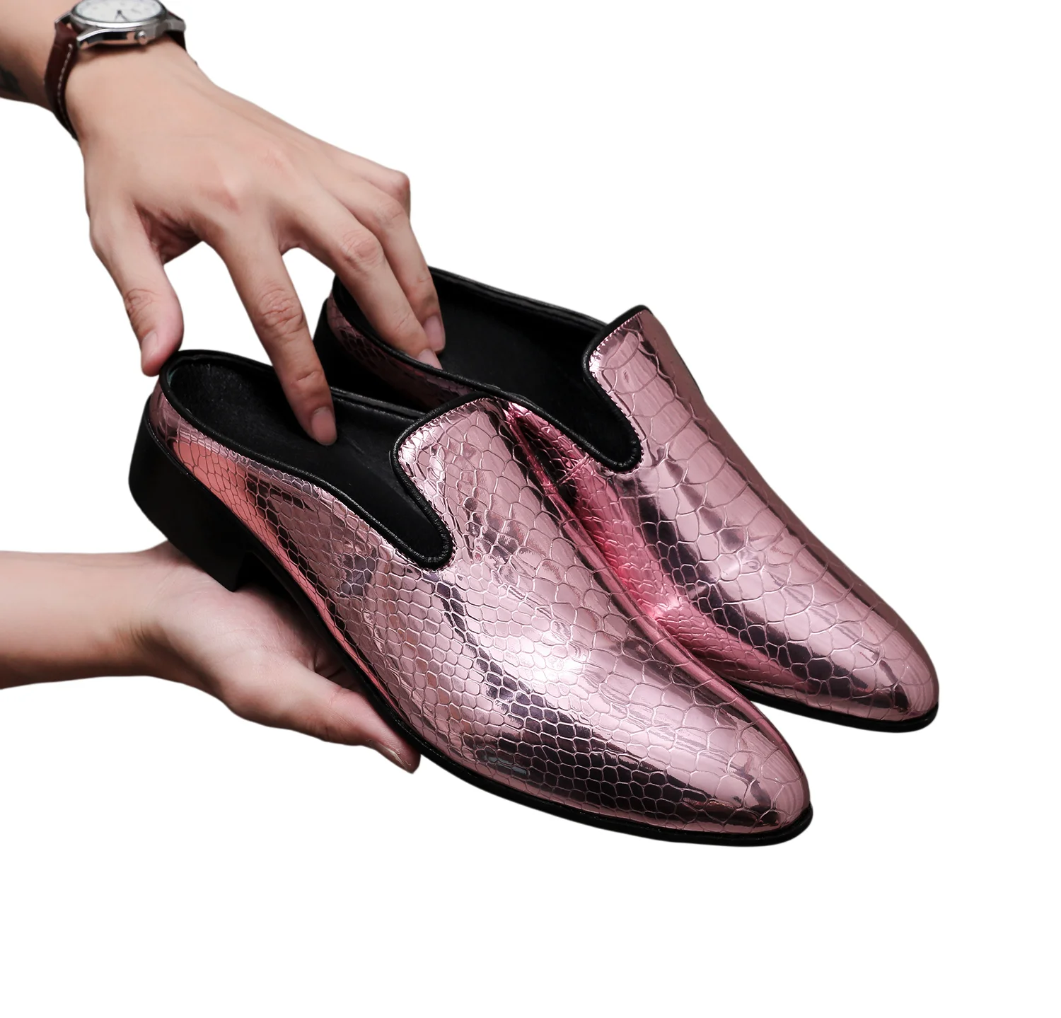 New Designer Mens Snake Pattern Leather Half Shoes For Men Mules Sandals Casual Shoes Summer Lightweight Comfort Slippers