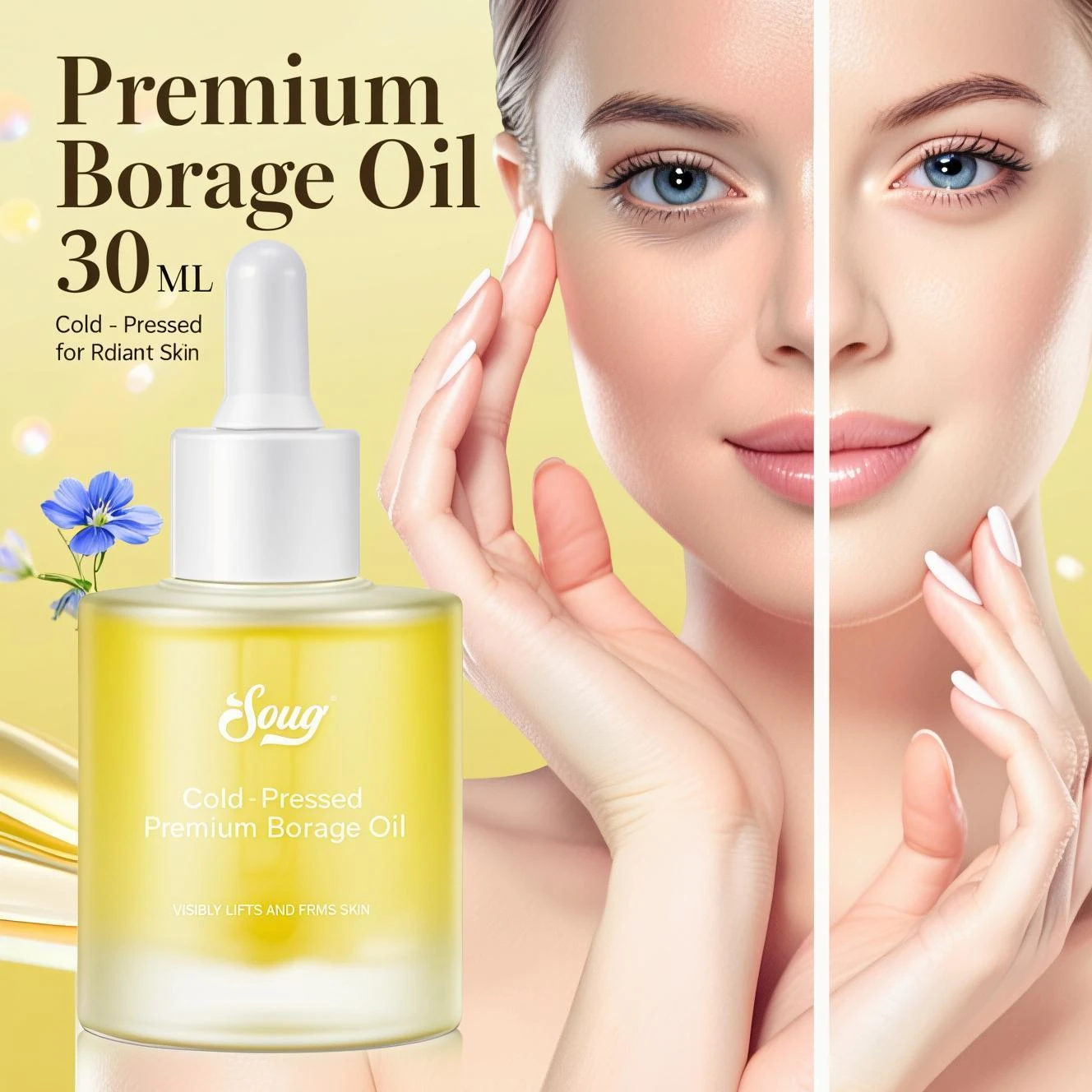 

Прессованное масло Borage Premium — чистое натуральное масло для лица для лифтинга и укрепления кожи, веганского, без ГМО, для эластичности и осветления