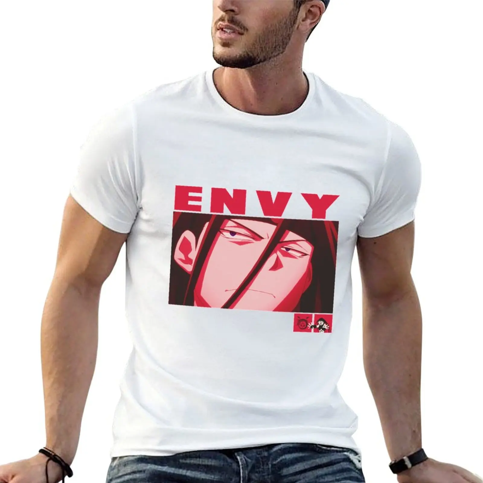 - تي شيرت قطني Fullmetal مع رجل قمصان Envy Alchemist أسود تي شيرت لحزمة المطبوعات العادية