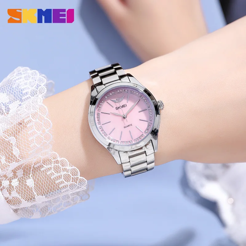 Skmei Time Meishi Shangbei Oppervlak Elegant Diamantoppervlak Dameshorloge Massief Stalen Riem Zakelijk Dames Eenvoudig Quartz Horloge