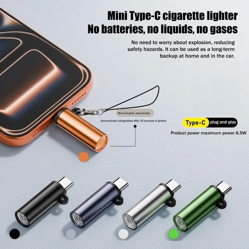 

Mini Type-C Cigarette Lighter Cigarette Lighter Adapter Blow-to-Ignite Auto Shut-Off No Battery No Flame For Air Outdoor Travel