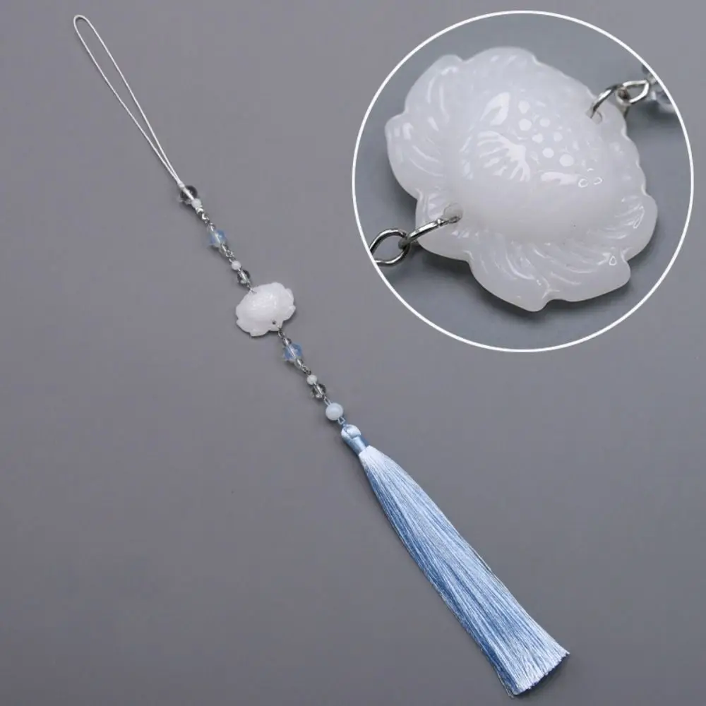 Imitation Jade Hanging Imitation Jade Lotus Pendant Classical Jewelry Accessories Hanfu Tassel Pendant Beads Keychain
