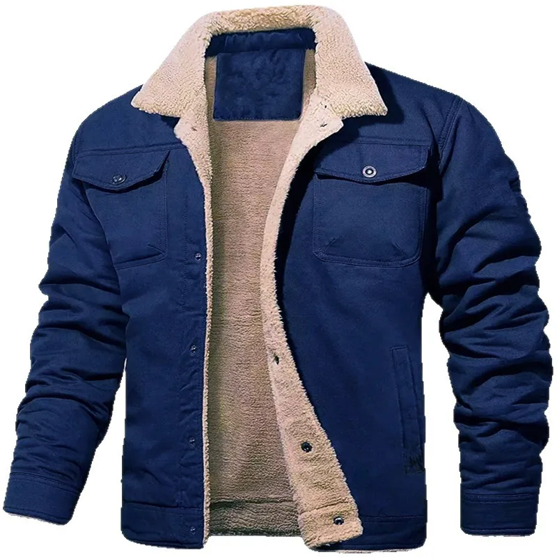 

2025 Autumn and Winter New Men's Jacket, Fleece-Lined Cotton Workwear Casual Jacket