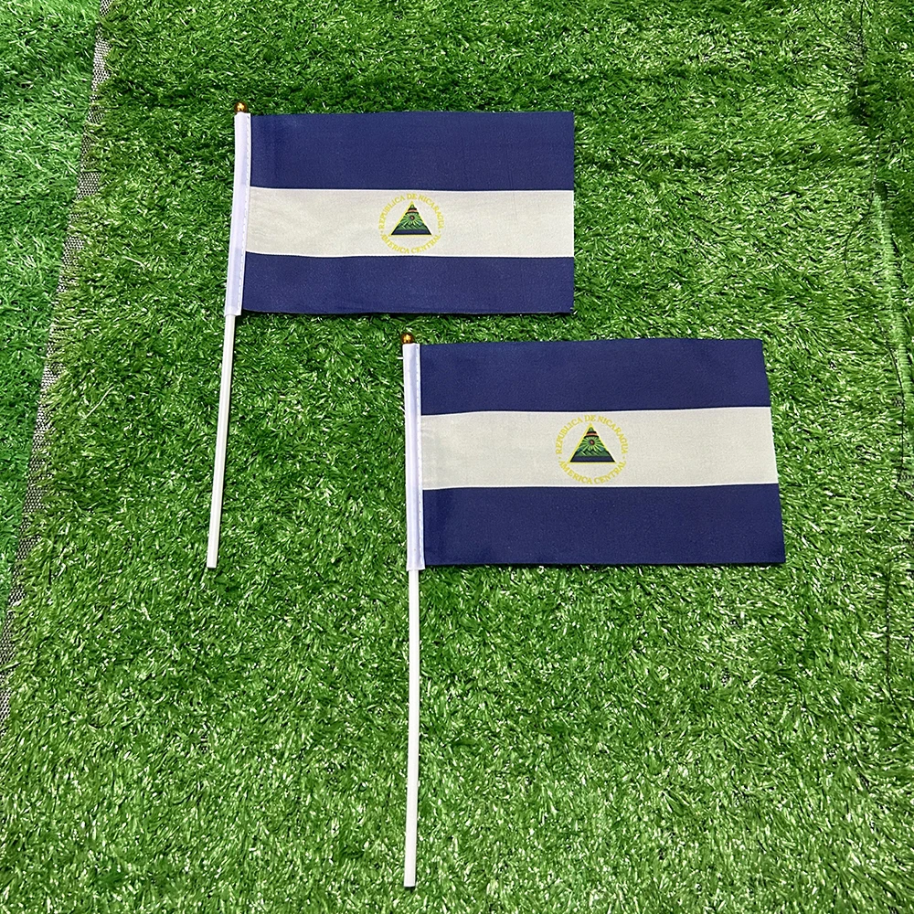 SKY FLAG Nicaragua hand Flag 10/20/50/100pcs 21*14cm Nicaragua Hand Waving Flags With plastic pole For Sports Activity Decor