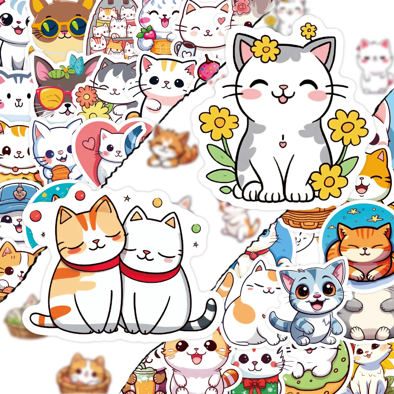 Animals Cartoon Cats Cute and Funny Emojis DIY Graffiti Bread Portrait Self-adhesive Stickers Kids Toy Stationery Luggage