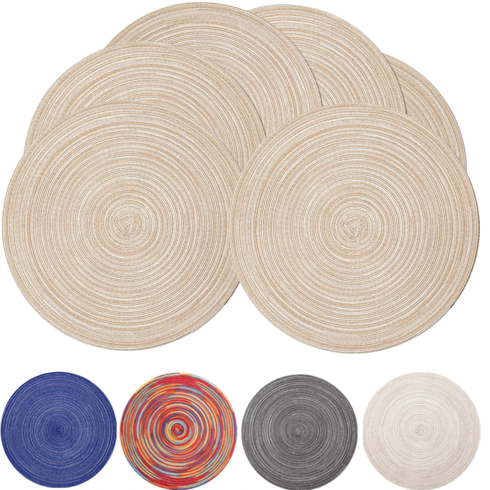 

Set of 6 Round Braided Table Mat Washable Placemats Anti Slip Heat Resistant Dining Tableware Bowl Pads For Home Kitchen Table