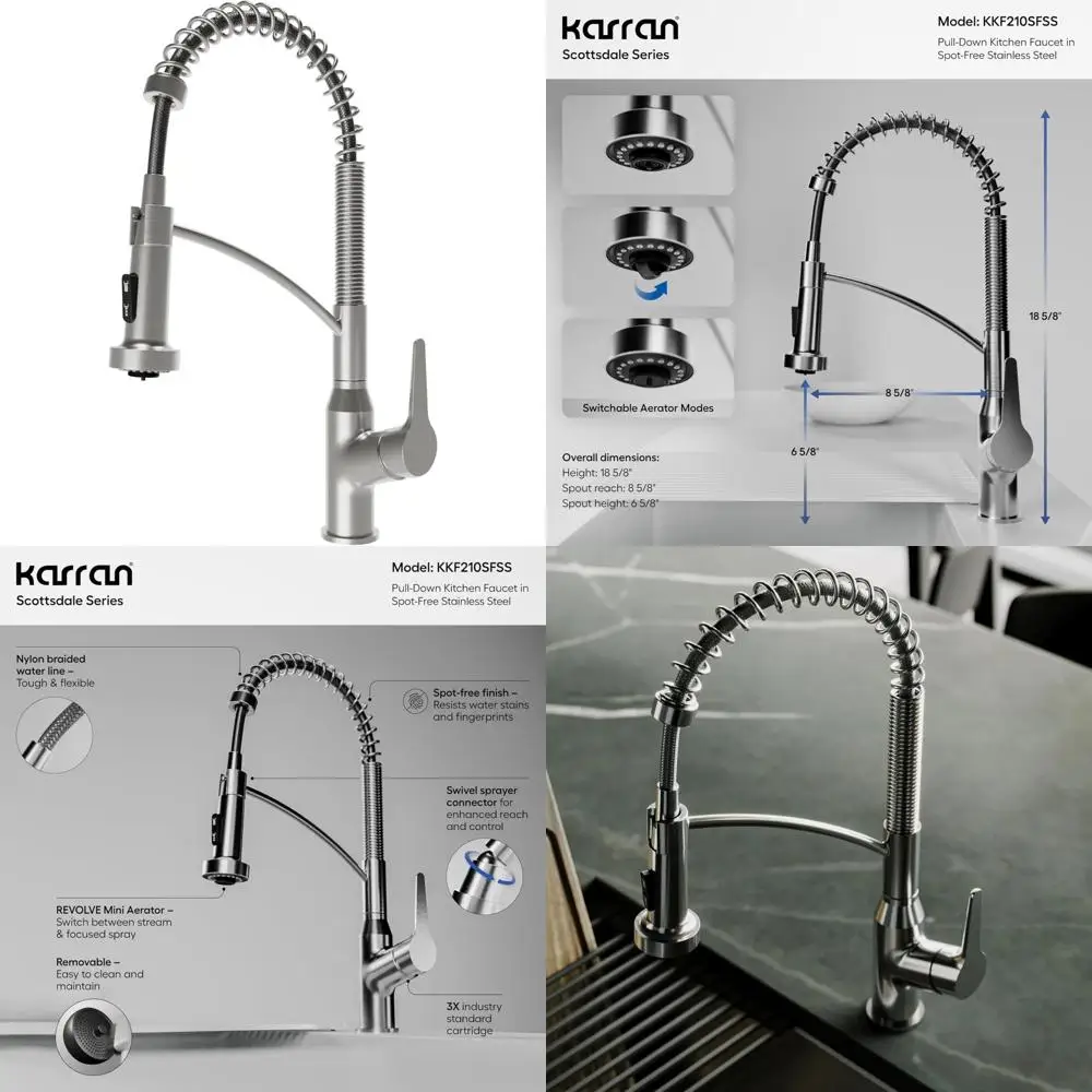 Keran Dapur Tarik Tunggal dengan Sprayer, Baja Anti Karat Bebas Noda, Gaya Komersial, Fitur Pra-cuci