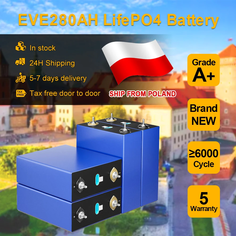 Lifepo4 Battery Pland Stock 280AH 12V 24V 48V Grade A+ Power Bank 6000 Cycles Lifepo4 Prismatic Cells For Solar Free Ship