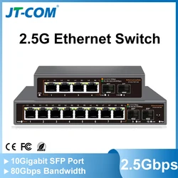 Conmutador de Red JT-COM 2.5G, Conmutador Ethernet de 4/8 Puertos con 2*10G SFP+, Conexión y Uso, Sin Ventilador, para Laboratorio en Casa