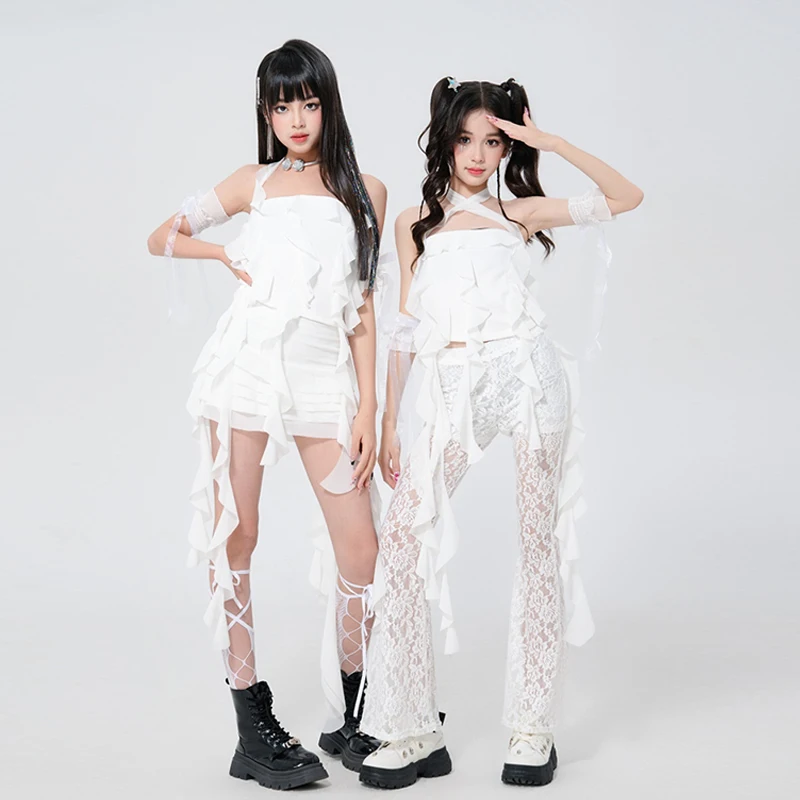 2025 ใหม่สีขาวK POPJazzเต้นรําเครื่องแต่งกายหญิงHip-Hop Danceเสื้อผ้าเด็กสาวกลุ่มปาร์ตี้Streetwear XH2931