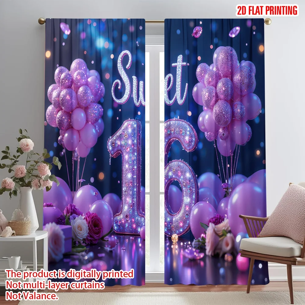 

2D flat printing 2pcs Party Window Curtains Sweet 16 Celebration Bubbles Digital Printed Polyester Drapes Festive Curtains Use
