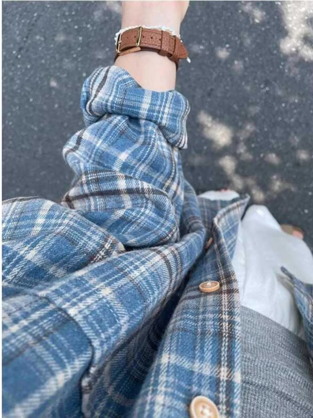 Korean Contrast Color Plaid Long Sve irt Loose Casual Sle Men's Women's Spring Autumn Trendy Couple Tops Polyester