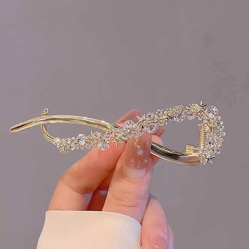 Mode Strass Banana Clip Haar Clips Elegante Unregelmäßige Frauen Haar Clip Mädchen Klaue Kopfschmuck Haar Zubehör Koreanische Haarnadel – Detail 8