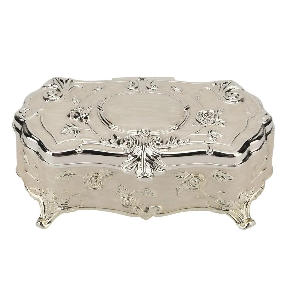 Durable Silver-White Toothpick Holder Embossed Ornate Trinket Box Rectangular Zinc Alloy Metal Storage Box Dining Table Storage