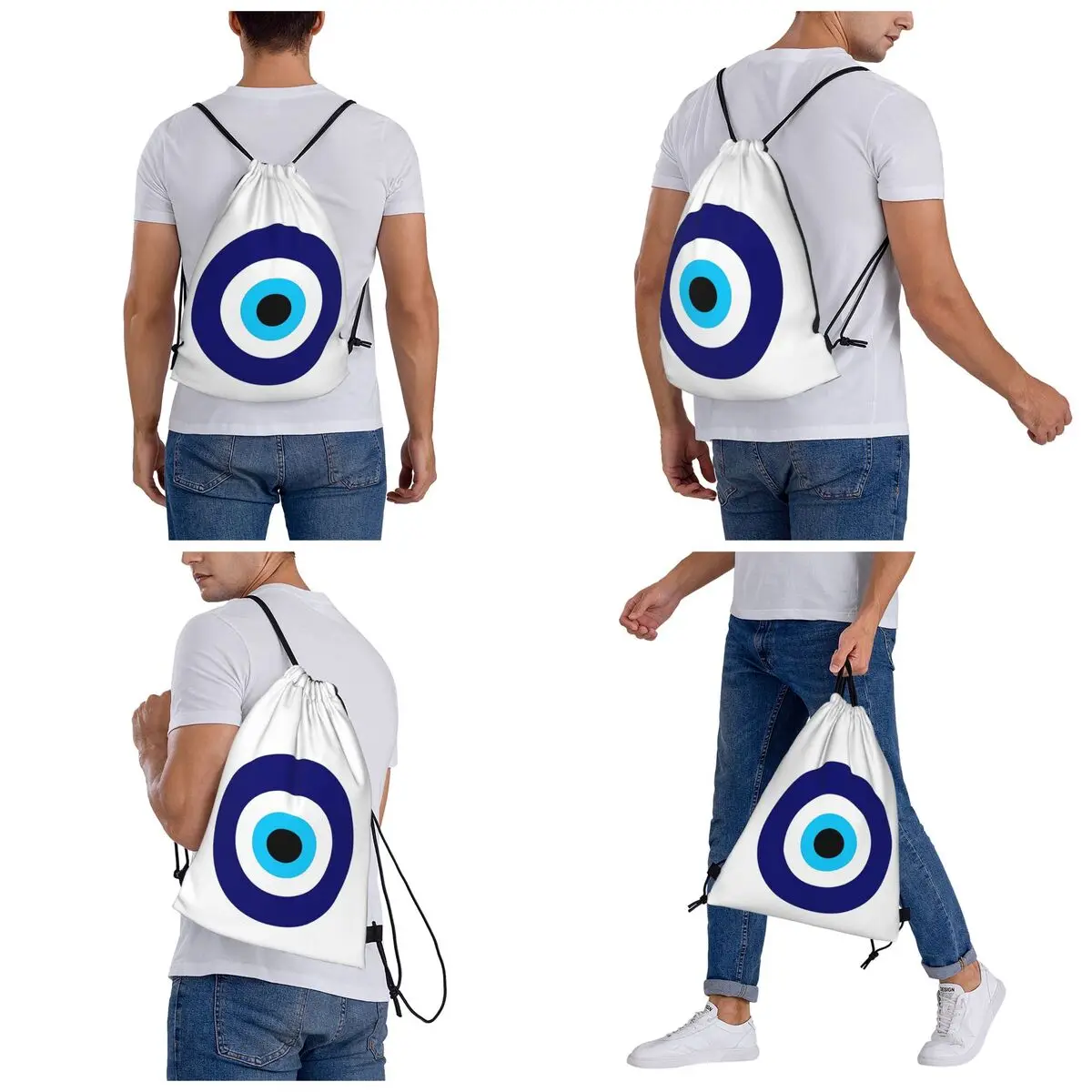 Magic Eye Five Set Evil Ey Backpacks Portable Drawstring Bags Shoes Bag Book Bags for Travel School