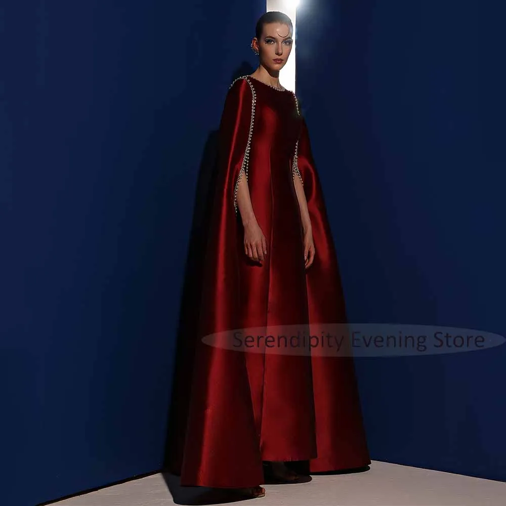 

Customized Evening Dresses for Women 2025 Dark Navy Blue Satin Evening Gowns Long Cape Sleeves A Line O Neck Formal Party Dress