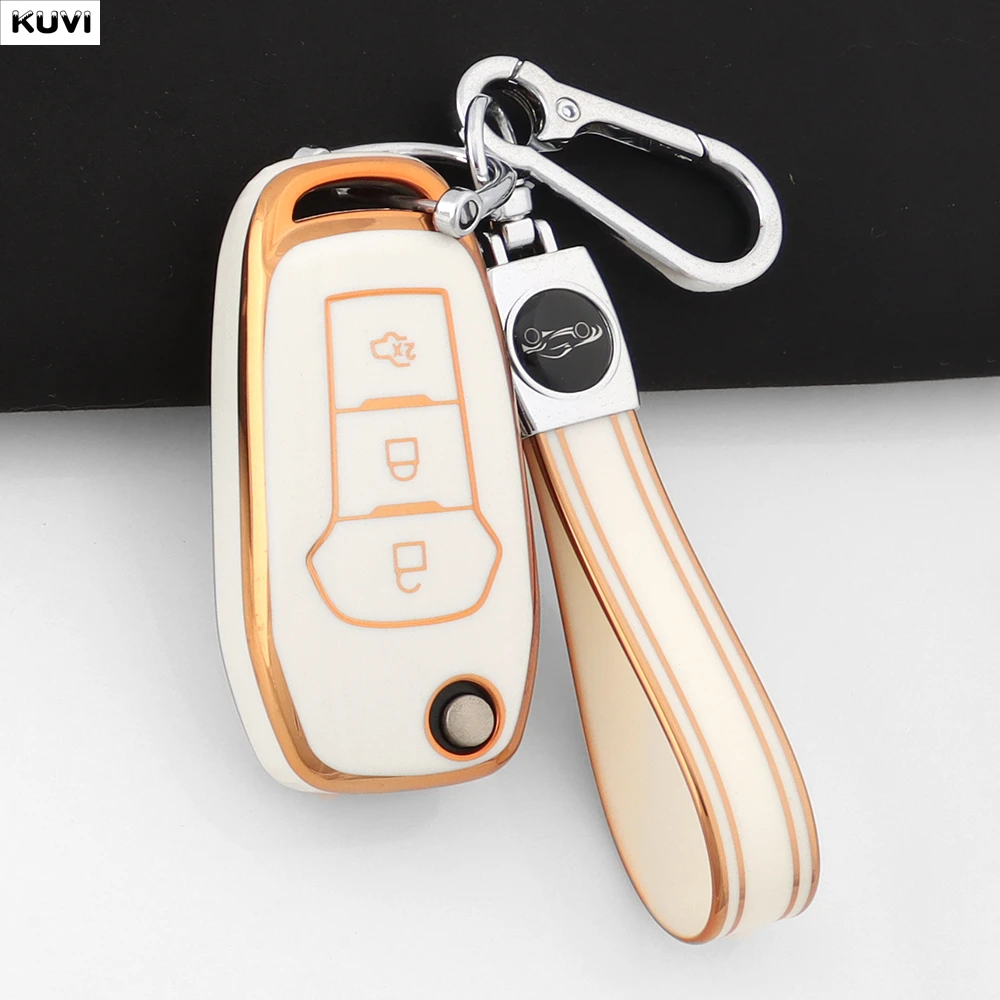 Hot TPU Folding Car Key Case Cover For Ford Figo 2017 Mondeo 5 Ecosport Puma 2020 Fiesta Mk8 Everest Ranger Keychain Accessories