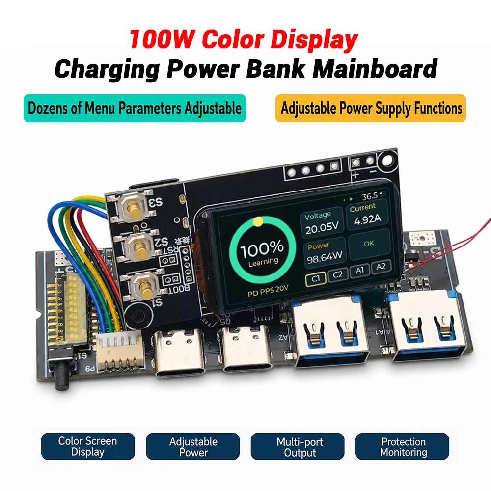100W Powerbank DIY-Motherboard PD3.1 QC3.0 UFCS Schnelllade-Board 3-5S Lithium-Batterie MPPT Solar Buck-Boost-Wandler PCB