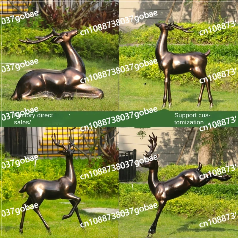 ZC outdoor garden imitation copper abstract animal ornament fiberglass sika deer sculpture real estate landscape decoration