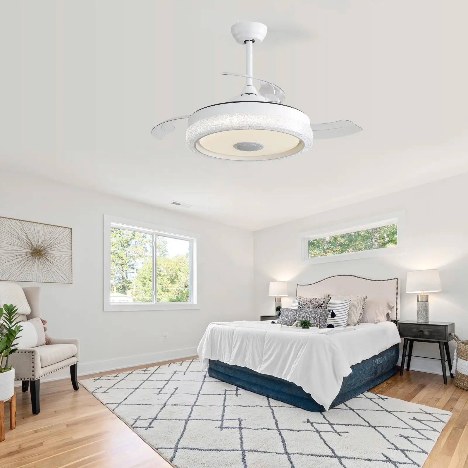 42 Inch Modern Invisible Ceiling Fan with Remote, 3 ABS Blades, Reversible DC Motor & 36W Light, Smart APP Control ETL