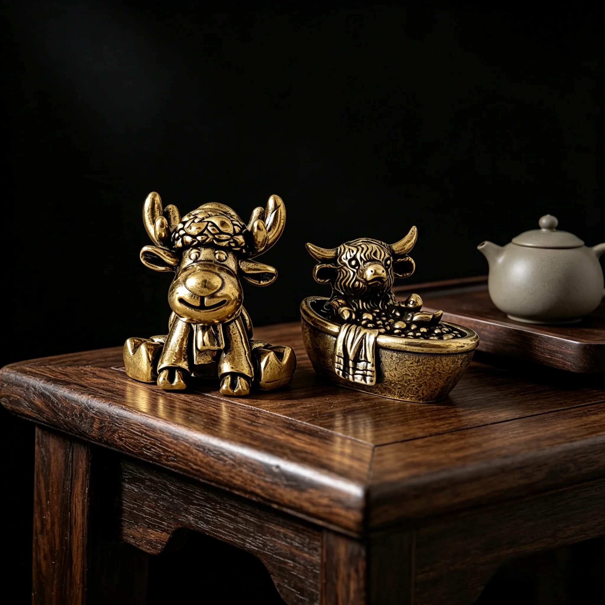 2 pieces of retro interesting elk and bathing yak ornaments, cartoon cute animal ornaments