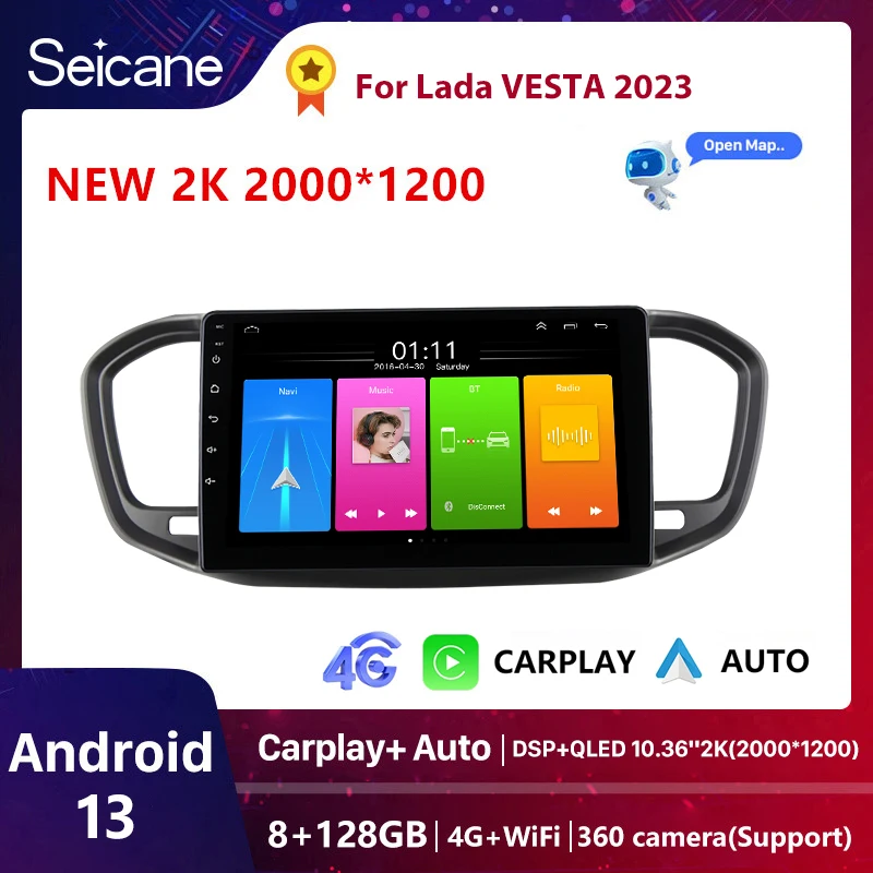 

Seicane For Lada Vesta 2023 Carplay Car Radio GPS DSP Navigation Multimedia Video Player 4G Android AUTO QLED 2din stereo 8 Core