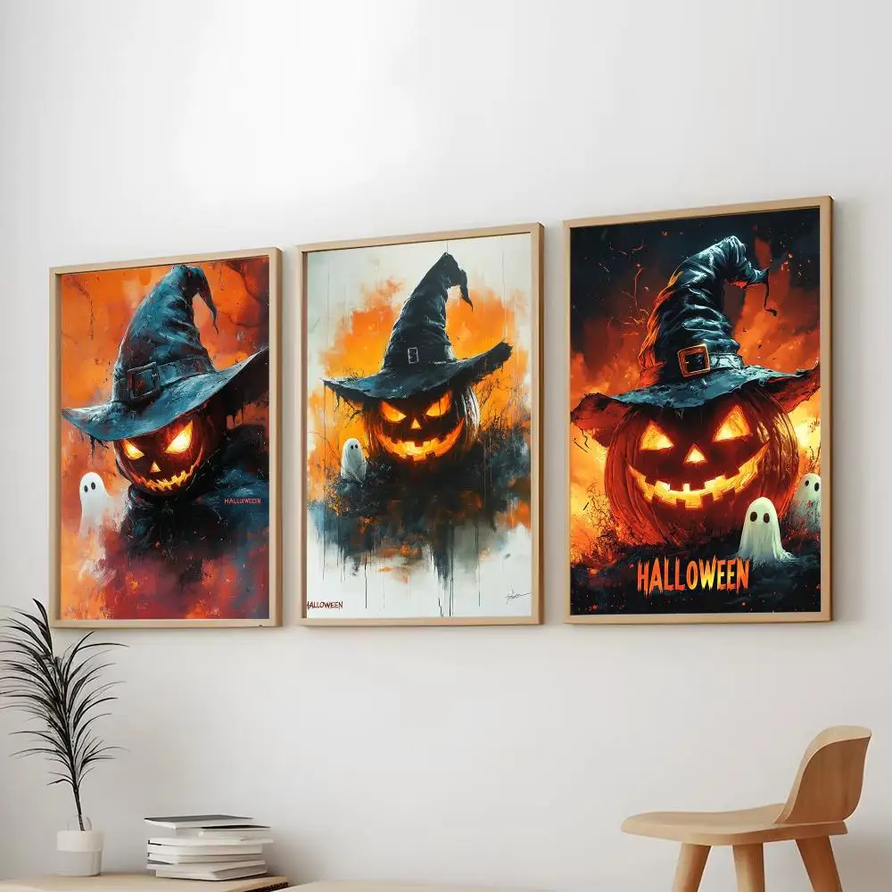 Halloween Jack O lantern Painting Calligraphy Modern Aesthetic Wall Art Print Trendy Bedroom Home Decor Gift