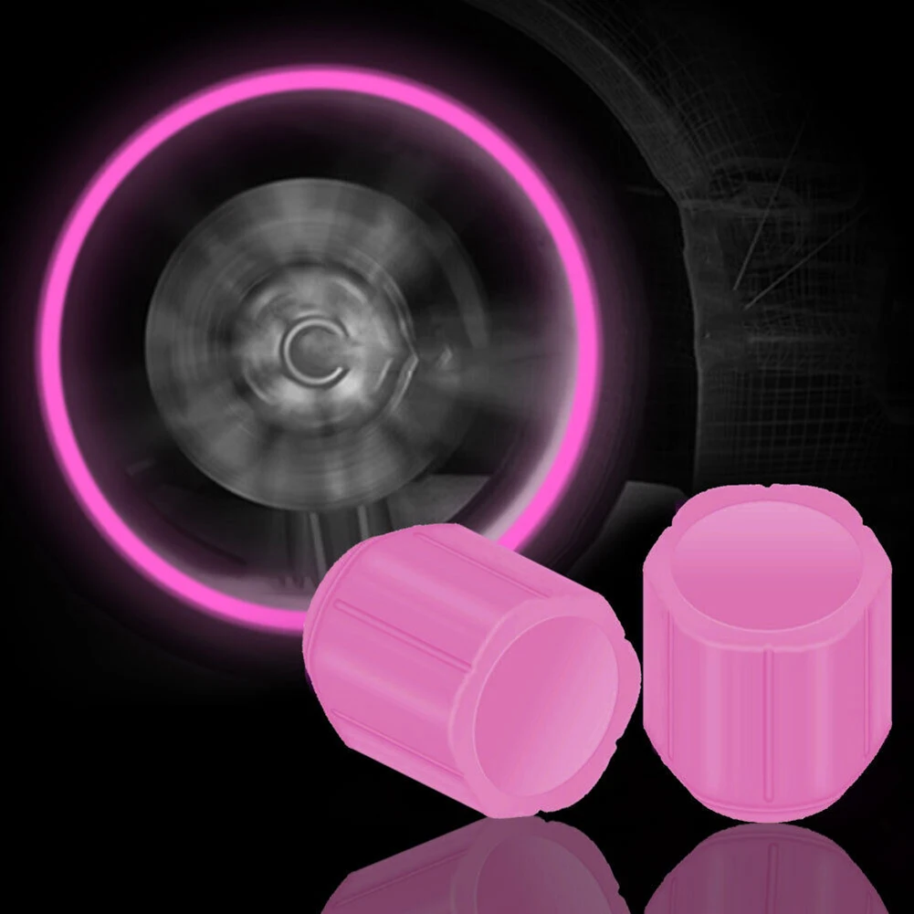 Couvercle de Valve de pneu de voiture Fluorescent, couvercle de tige de roue, rose, décoratif, lumineux dans l'obscurité, 4 pièces