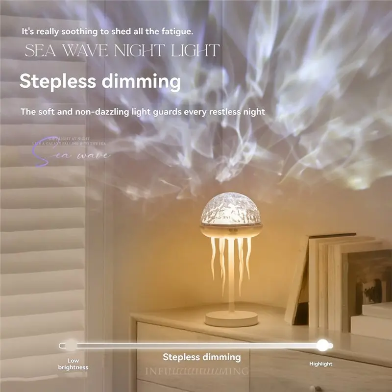 DTA4-Dynamic Starlight Water Ripple Atmosphere Night Light Jellyfish For Bedroom Decoration Soothing Ocean Wave Projector